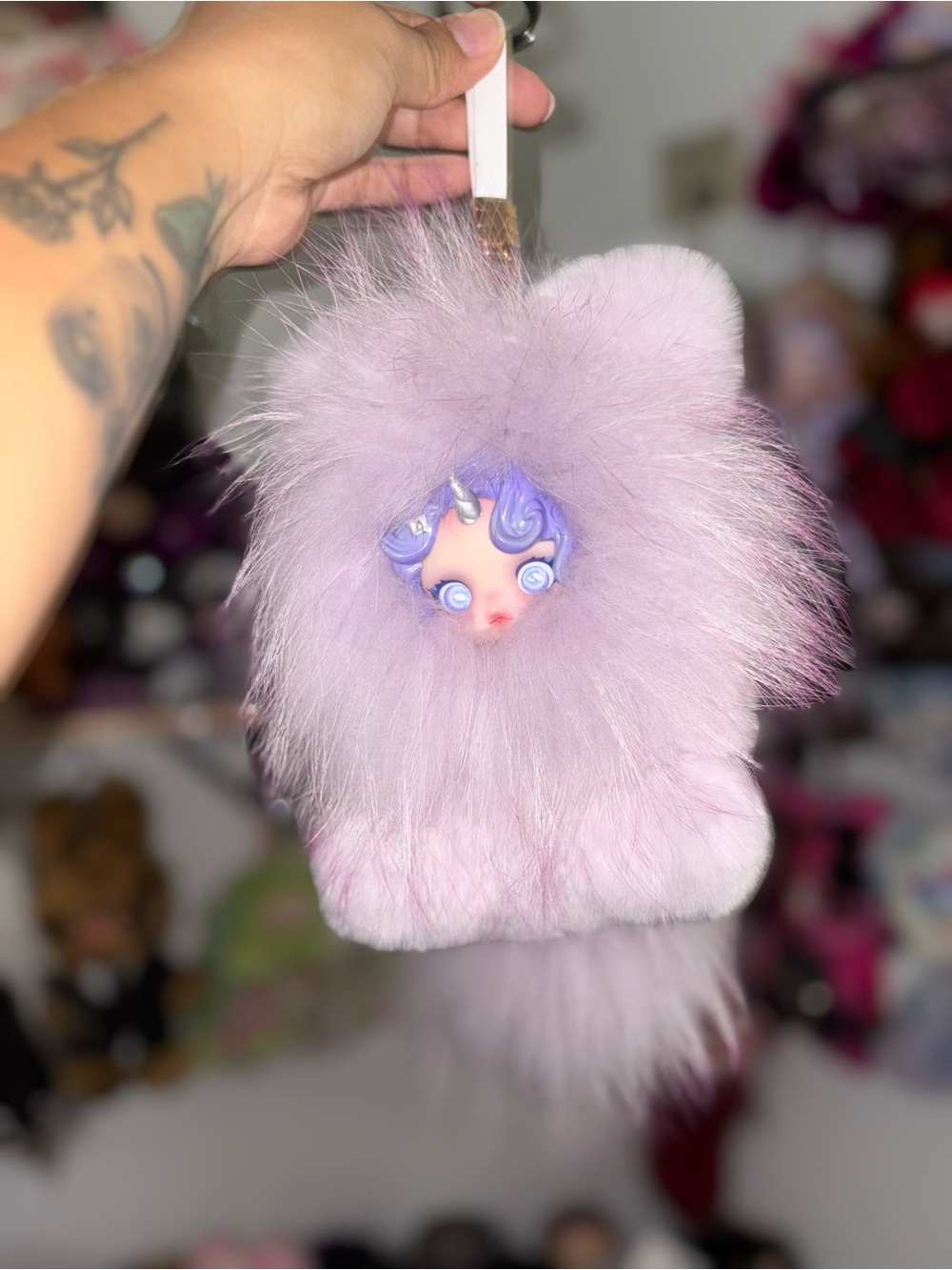 Custom Made Real Fur Skullpanda MLP Rarity Mini Lion Lilac Pendant